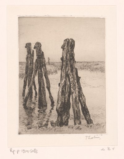 低水域の 3 つの係留ポスト ダクダルヴェン（原題） 作： Willem Bastiaan Tholen (signed by artist)