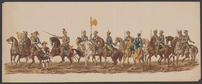 1862年のデルフトパレード、最初のグループ デルフトのロイヤル アカデミーの第 4 ラストラム - Ao。 1862年 - 衣装を着たオプトグト (オブジェクトのシリーズタイトル) 作： Willem Bernardus IJzerdraat