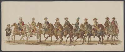 1862年のデルフトパレード、第4グループ デルフトのロイヤル アカデミーの第 4 ラストラム - Ao。 1862年 - 衣装を着たオプトグト (オブジェクトのシリーズタイトル) 作： Willem Bernardus IJzerdraat