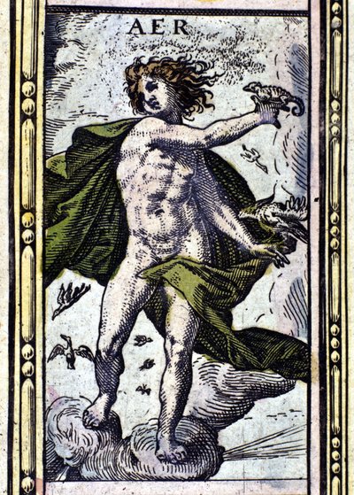 1655年にアムステルダムで印刷されたW.Blaeuのアトラスに描かれている四元素のうちの一つ、空気。 作： Willem Blaeu