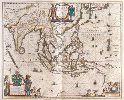 インド、チベット、日本、ニューギニアに及ぶアジア（アムステルダム、ウィレム・ブラウ著『Theatrum Orbis Terrarum, sive Atlas Novus』所収 作： Willem Blaeu