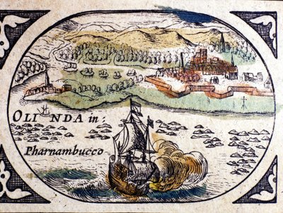 ブラジル、ペルナンブク（レシフェ）の眺め、W.G.ブラウによるアトラス、アムステルダム1600年。 作： Willem Blaeu
