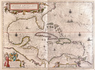 カリブ海、ハウンドゥーラ、フロリダ（アムステルダム、ウィレム・ブラウ著『Theatrum Orbis Terrarum, sive Atlas Novus』所収 作： Willem Blaeu