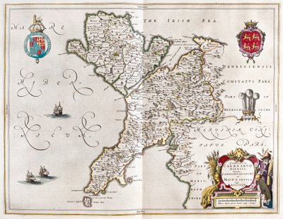 カーナーヴォンシャーとアングルシー（アムステルダム、ウィレム・ブラウ著『Theatrum Orbis Terrarum, sive Atlas Novus』所収 作： Willem Blaeu