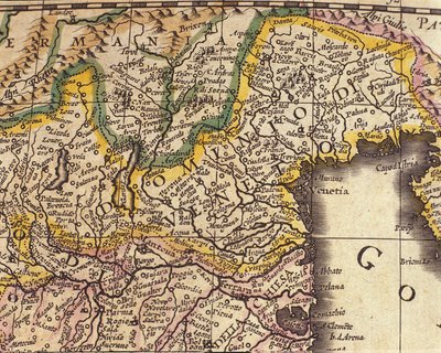 イタリア、ヴェネツィアの地域地図。ウィリアム・ブラウ（1571-1638）のアトラス 作： Willem Blaeu