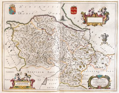 アムステルダム、ウィレム・ブラウ著『Theatrum Orbis Terrarum, sive Atlas Novus』所収のデンビーとフリントシー。 作： Willem Blaeu