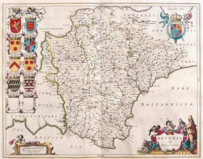 アムステルダム、ウィレム・ブラウ著『Theatrum Orbis Terrarum, sive Atlas Novus』所収のデヴォンシャー。 作： Willem Blaeu