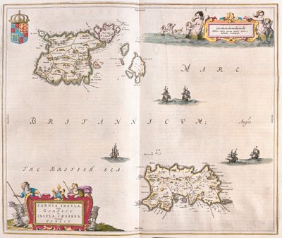 アムステルダム、ウィレム・ブラウ作「Theatrum Orbis Terrarum, sive Atlas Novus」所収、ガーンジー - ジャージー諸島 作： Willem Blaeu
