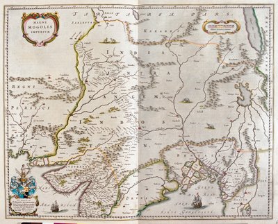 イランからチベット、インド北部からビルマまで、アムステルダムのウィレム・ブラウ著『Theatrum Orbis Terrarum, sive Atlas Novus』所収。 作： Willem Blaeu