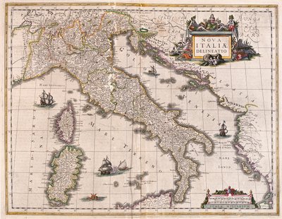 ウィレム・ブラウ著『Theatrum Orbis Terrarum, sive Atlas Novus』（アムステルダム）所収のイタリアとコルス。 作： Willem Blaeu