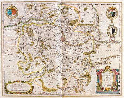 アムステルダム、ウィレム・ブラウ著『Theatrum Orbis Terrarum, sive Atlas Novus』所収のロレーヌ、メス。 作： Willem Blaeu