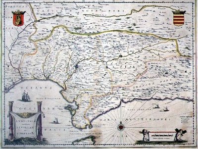 スペイン、アンダルシア地方の地図（彫刻） 作： Willem Blaeu