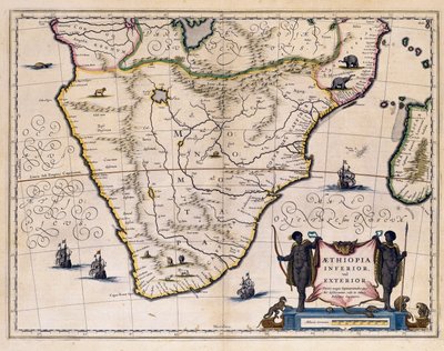エチオピアと南アフリカの地図。(エングレーヴィング 作： Willem Blaeu