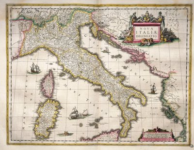 ウィレム・ブラウの『Theatrum Orbis Terrarum』よりイタリアの地図、アムステルダム 作： Willem Blaeu