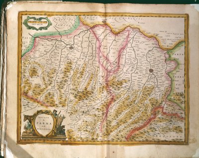 パルマ公国の地図、Willem BlaeuのRegionum Italiaeからの彫刻、イタリアで印刷されたもの。 作： Willem Blaeu
