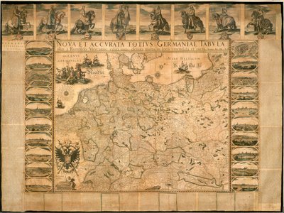 Willem Janszoon Blaeuによるドイツ全体の新しく正確なイラスト、銅版、アムステルダムで印刷されたもの。 作： Willem Blaeu