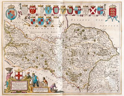 ウィレム・ブラウ作「Theatrum Orbis Terrarum, sive Atlas Novus」（アムステルダム）所収のヨークシャー北部 作： Willem Blaeu