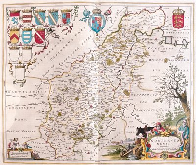 ウィレム・ブラウ著「Theatrum Orbis Terrarum, sive Atlas Novus」（アムステルダム）所収のノーザンプトンシャー。 作： Willem Blaeu