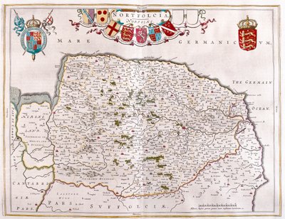 ウィレム・ブラウ著『Theatrum Orbis Terrarum, sive Atlas Novus』（アムステルダム）所収のノースフォーク。 作： ウィレム・ブルー
