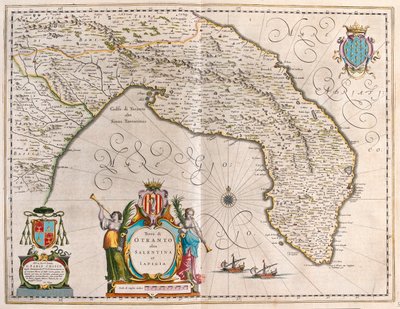 イタリア、プーリア州レッチェ、オトラント（アムステルダム、ウィレム・ブラウ作『Theatrum Orbis Terrarum, sive Atlas Novus』所収 作： Willem Blaeu
