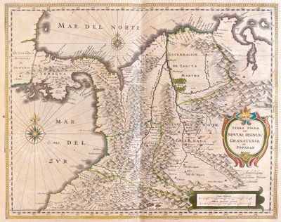 パナマ、コロンビア、エクアドルとベネズエラの一部（アムステルダム、ウィレム・ブラウ著『Theatrum Orbis Terrarum, sive Atlas Novus』所収 作： Willem Blaeu