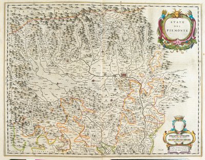イタリア、アオスタ渓谷とリグーリア州、ピエモン（アムステルダム、ウィレム・ブラウ作『Theatrum Orbis Terrarum, sive Atlas Novus』所収 作： Willem Blaeu