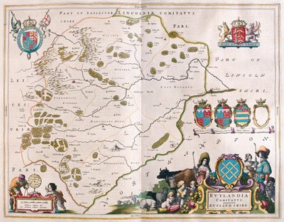 アムステルダム、ウィレム・ブラウ著『Theatrum Orbis Terrarum, sive Atlas Novus』所収のラトランド・シャイア。 作： Willem Blaeu
