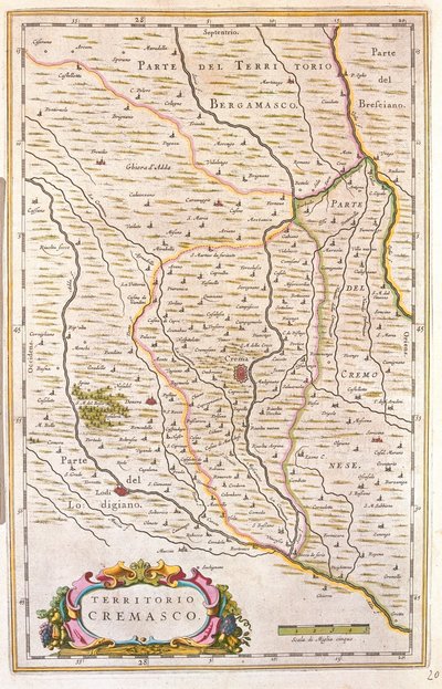 ウィレム・ブラウ作「Theatrum Orbis Terrarum, sive Atlas Novus」（アムステルダム）に描かれたイタリア、クレマの領土。 作： Willem Blaeu
