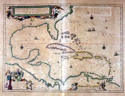 ザ・カリビアン・シーWilhelm Blaeuのアトラスから見たメキシコ湾とカリブ海 作： Willem Blaeu