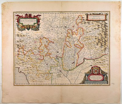 モンフェラート公国、ウィレム・ブラウによる地図、アムステルダム、銅版画 作： Willem Blaeu