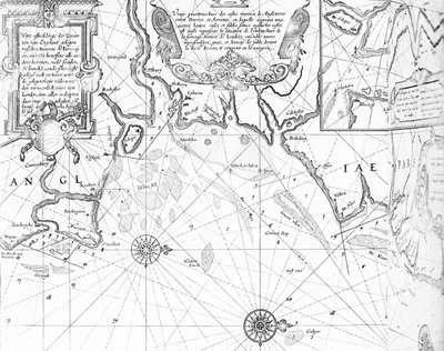 1633年にアムステルダムで出版されたWillem Janszoon Blaeuの『The Sea-Mirrour atlas』よりテムズ河口。 作： Willem Blaeu