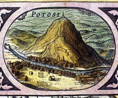 ウィリアム・ブラウの "アトラス "に描かれたポトシ（ボリビア）の銀山 作： Willem Blaeu