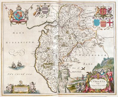 ウィレム・ブラウ著「Theatrum Orbis Terrarum, sive Atlas Novus」（アムステルダム）所収のウェストモーランド-カンブリア湖水地方 作： Willem Blaeu