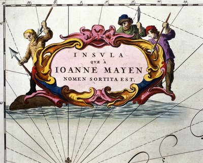 1656年にアムステルダムで印刷されたWilliam Blaeuのアトラスのボードに描かれたホエールハンターたち。 作： Willem Blaeu
