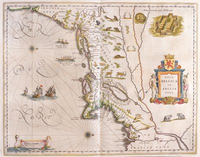 アムステルダム、ウィレム・ブラウ著『Theatrum Orbis Terrarum, sive Atlas Novus』所収、アメリカ合衆国の極北東海岸線 作： Willem Blaeu