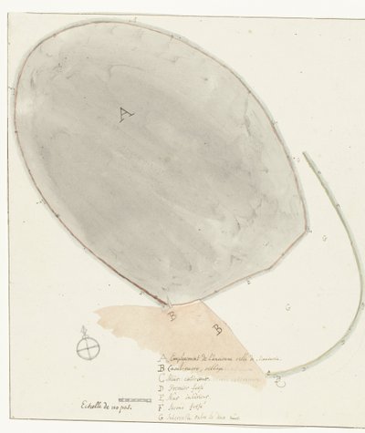 Plattegrond met afmetingen van oude stad Manduria ディエルケンス氏による古代マンドゥリアの外壁と内壁の囲いの実測図 イタリア、シチリア、マルタの旅 - 1778 (シリーズタイトル) 作： Willem Carel Dierkens
