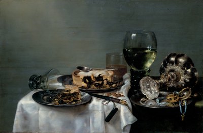 ブラックベリーパイを添えた朝食用テーブル、1631年 作： Willem Claesz. Heda