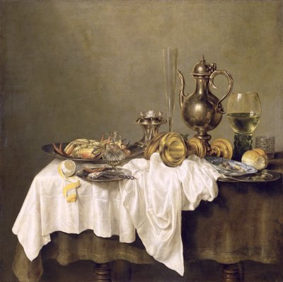 カニと一緒に朝食、1648 作： Willem Claesz. Heda