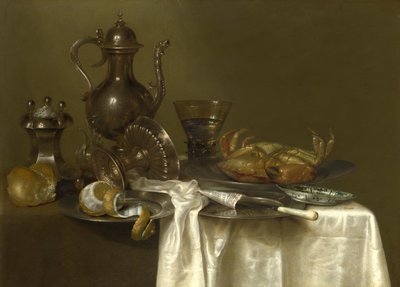 静物：ピューター、銀の器とカニ、1636年頃 作： Willem Claesz. Heda