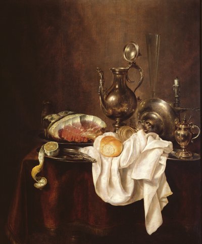ハムとシルバープレートの静物 作： Willem Claesz. Heda
