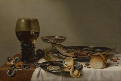 ローマーと時計のある静物 作： ウィレム・クレズ。ヘダ