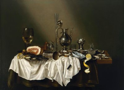 "Table de Banquet avec jambon" ウィレム・クレス（クレスゾーン）・ヘーダ（1594-1680）の絵画 - 1656 - 油彩・キャンバス Dim 111x152 cm ヒューストン美術館 作： Willem Claesz. Heda
