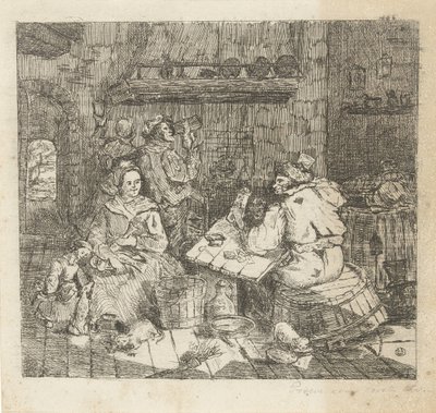 トランプをしてキッチンで飲む男性 作： Willem Cornelis van Dijk