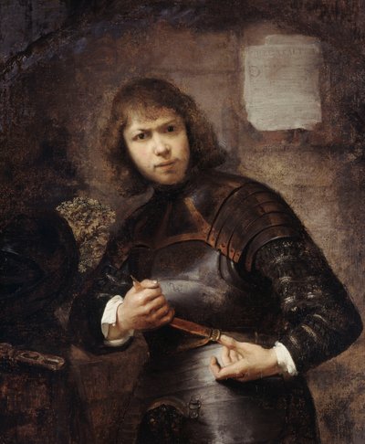4分の3の長さに立って、彼のベルトを締めている兵士、 作： Willem Drost