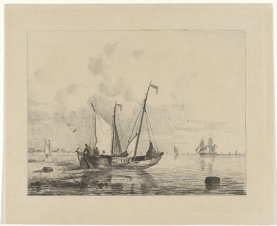 帆を下げた帆船 作： Willem Gruyter jr.