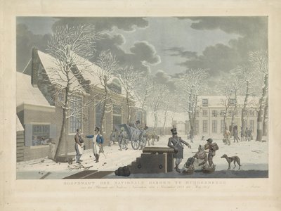 1813年から1814年までのミューダーベルクの国家警備隊の主任警備員 1813 年 11 月からメイ 1814 までのブロケード デア ヴェスティング ナールデンの前にあるマイヤーベルヒのホーフドワーグト デア ナショナル ガーデン (オブジェクトのタイトル) 作： Willem Hendrik Hoogkamer (attributed to)