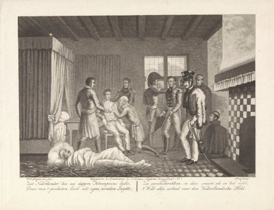 1815年、野戦病院で治療中の負傷後のオラニエ公 作： Willem Hendrik Hoogkamer
