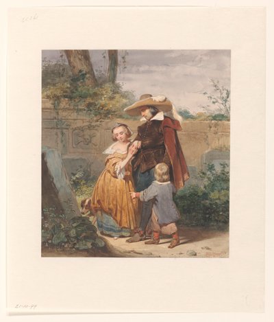 母の墓前に二人の子供を持つ父 作： Willem Hendrik Schmidt