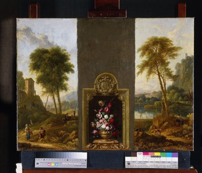 モノグラム フレームの花のある静物 作： Willem Hendrik Wilhelmus van Royen (attributed to)
