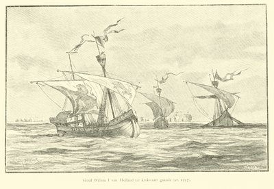 1217年に第5十字軍に航海するオランダのウィリアム1世を数える 作： Willem II Steelink